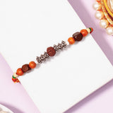 Set Of 2 Oxidised Silver & Rudraksha Bead Bracelet Rakhi Set
