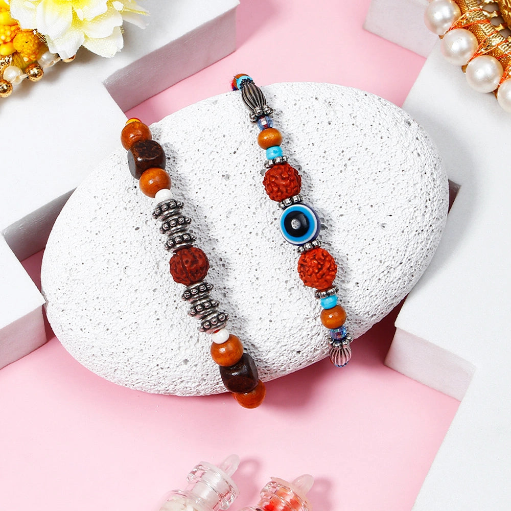 Rudraksha & Evil Eye Bead Rakhi Set
