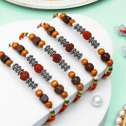 Pack Of 5 Rudraksh Wooden Beads Rakhi