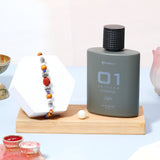 Silver Rudraksha Rakhi Gift Set for Brother with Archies 01 Zeroone Perfume