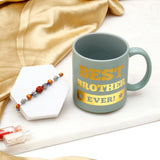 Blue Bead Rudraksha Rakhi Gift Set for Brother with Mug