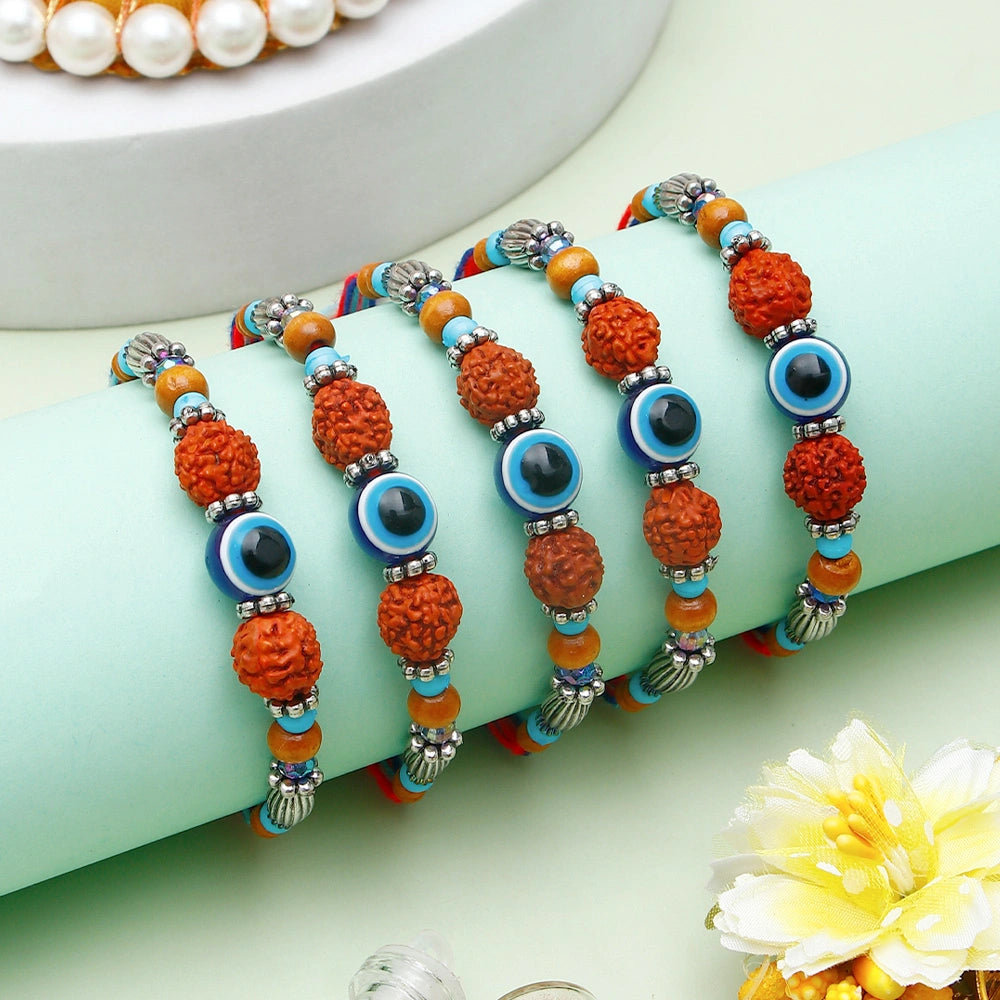 Pack Of 5 Evil Eye Rudraksh Rakhi