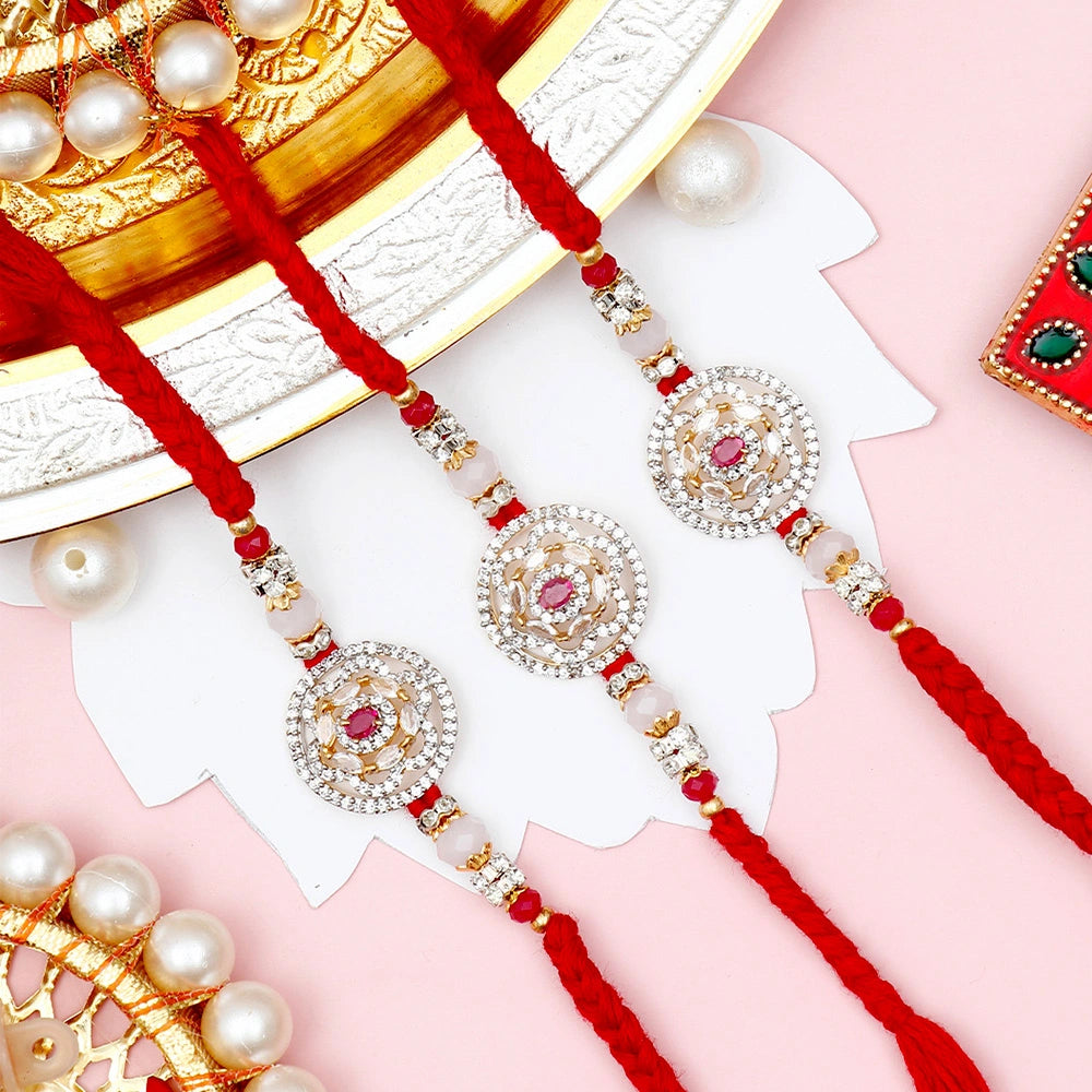 Pack Of 3 Royal Ruby Stone Rakhi