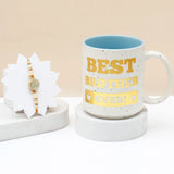 Rakhi Gift Set for Brother with Mug - Turquoise Medallion Designer Rakhi