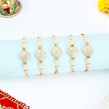 Pack Of 5 Golden Hue Spinning Rakhi