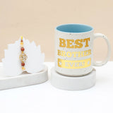 Spinning Rakhi for Brother with Best Brother Ever Mug - Golden Rakhi Gift Set