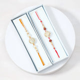 Golden Rudraksha Medallion Tassel Rakhi Set