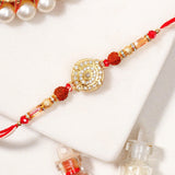 Golden Rudraksha Medallion Tassel Rakhi Set