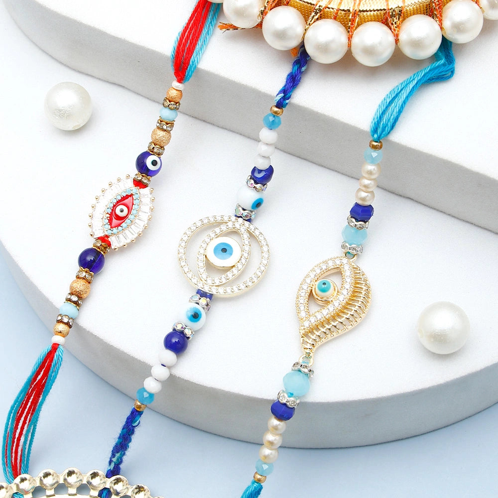 Pack of 3 Gilded Evil Eye Charm Rakhis
