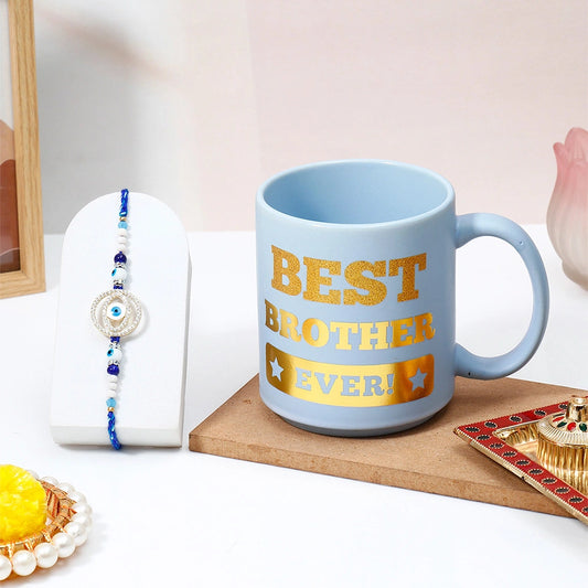 Navy Evil Eye Rakhi for Brother with Best Brother Ever Mug - Medallion Rakhi