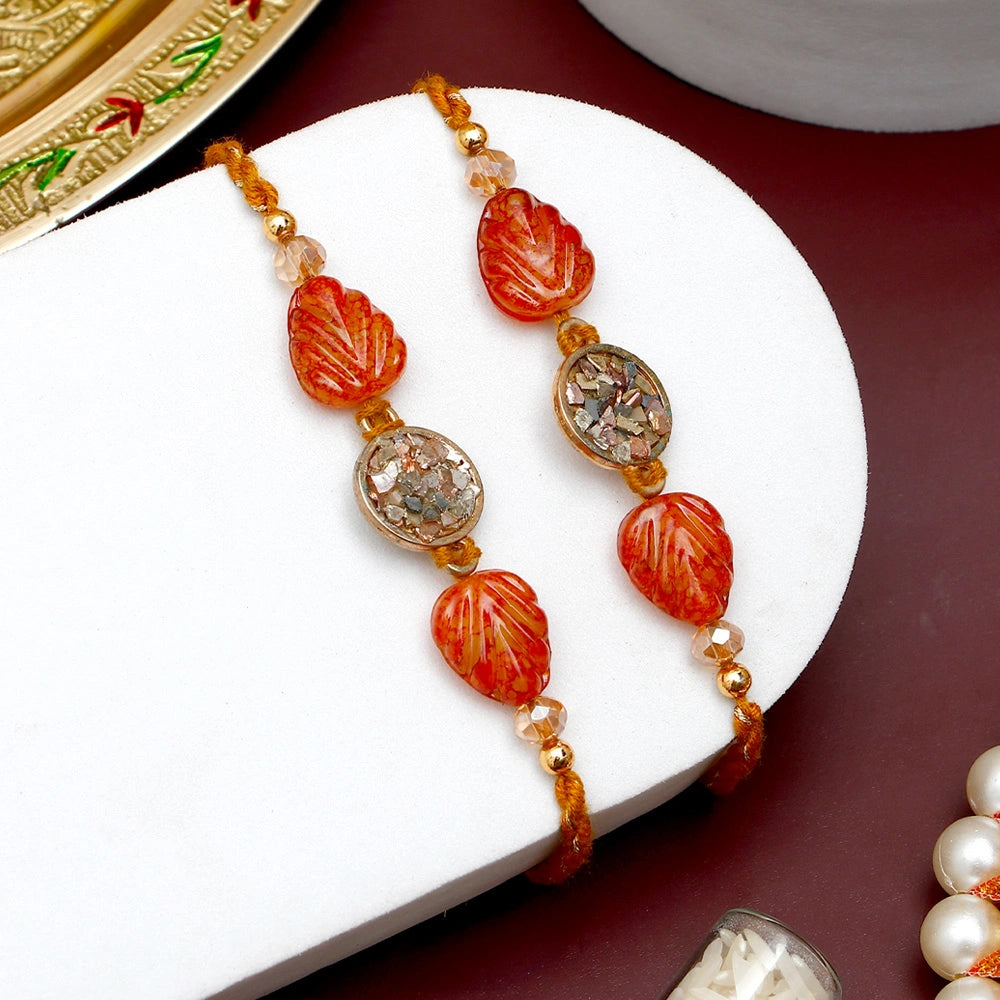 Pack Of 2 Red Leaf Stone Rakhi