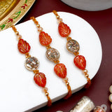 Pack Of 3 Red Leaf Stone Rakhi