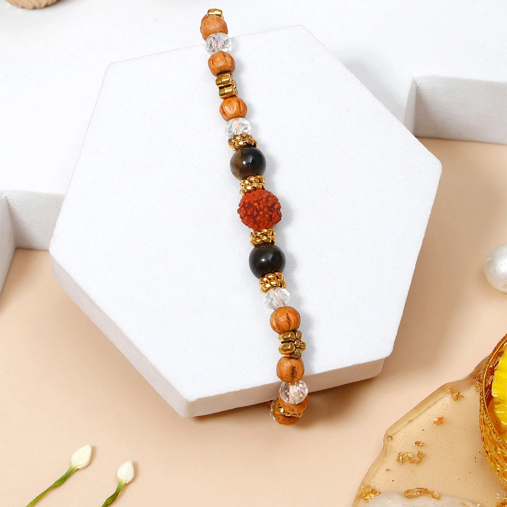 Divine Rudraksh Tiger Eye Bracelet Rakhi For Brother