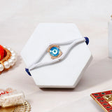 White Braided Evil Eye Rakhi Gift Set for Brother with Mug