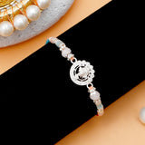 Silver Medallion Rakhi & Pastel Floral Tassel Lumba Rakhi Set