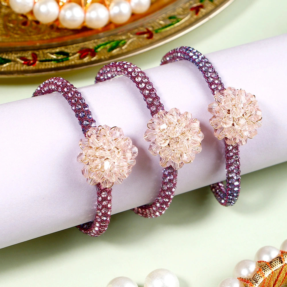 Pack Of 3 Blush Bloom Crystal Rakhi