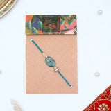 Twin Turquoise Stone and Tassel Lumba Rakhi Set For Bhaiya Bhabhi
