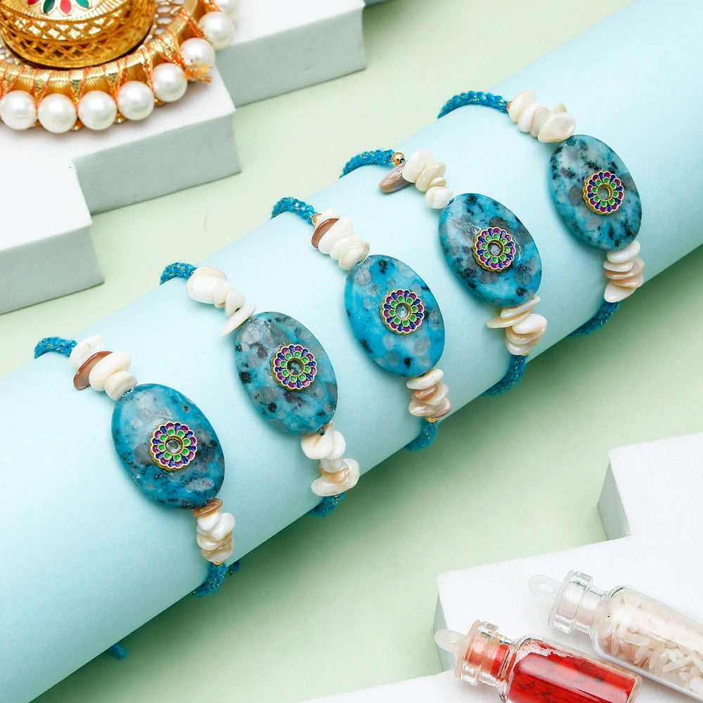 Pack Of 5 Turquoise Stone Rakhi