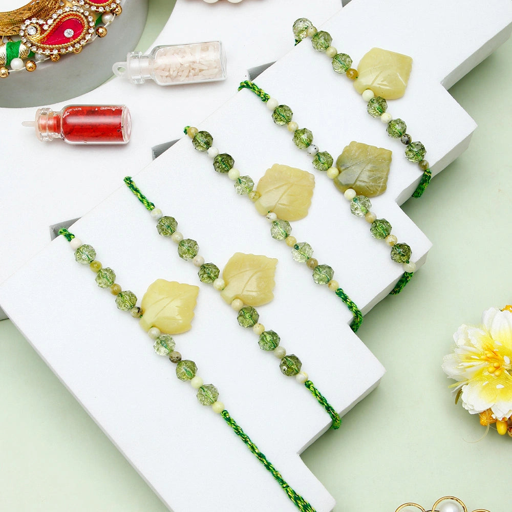 Pack Of 5 Olive Leaf Crystal Rakhi