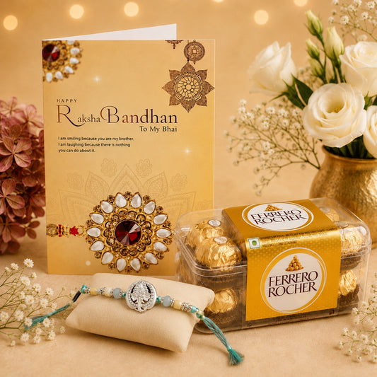 Personalized Rakhi Card with Ganesha Rakhi and Ferrero Rocher