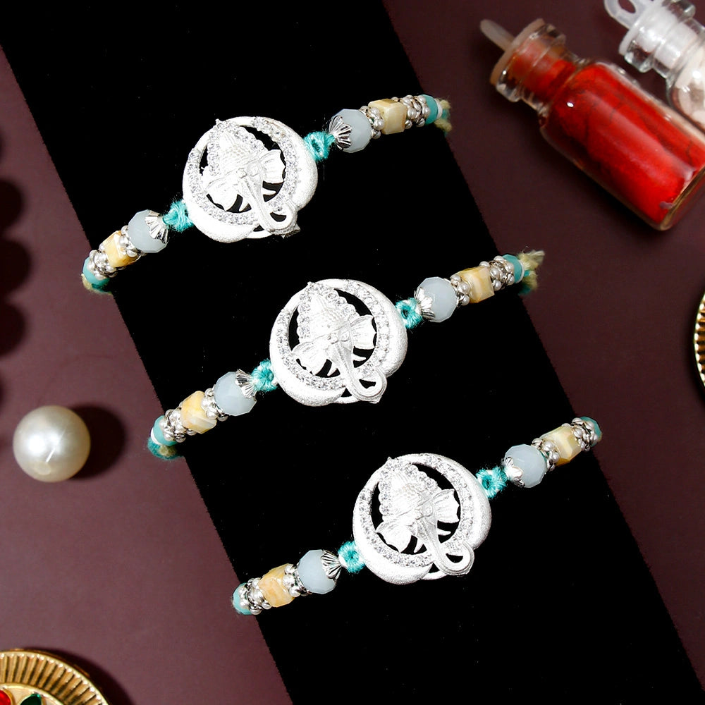 Pack Of 3 Silver Ganesha Mint Rakhi