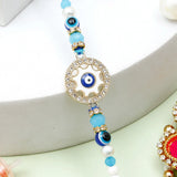Pack Of 5 Rhinestones Golden Blue Evil Eye Rakhi