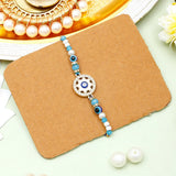 Rhinestones Golden Blue Evil Eye Rakhi