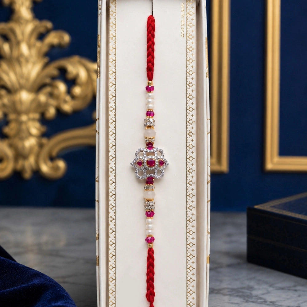 Premium Scarlet Ruby Stone Rakhi For Brother