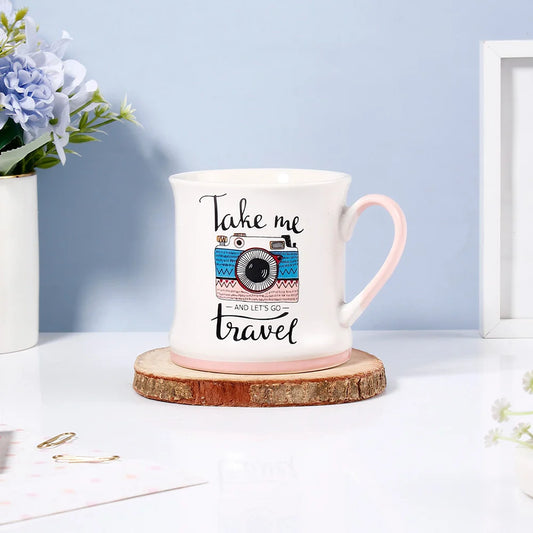 Take Me & Let's Go Travel Camera Ceramic Mug