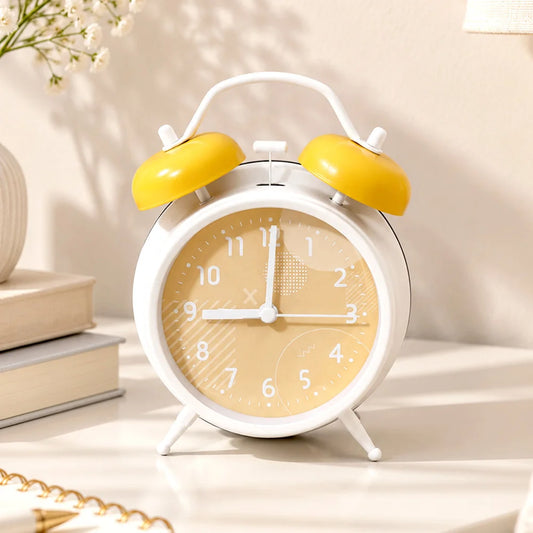 Yellow Twin Bell Alarm Clock with Geometric Dial