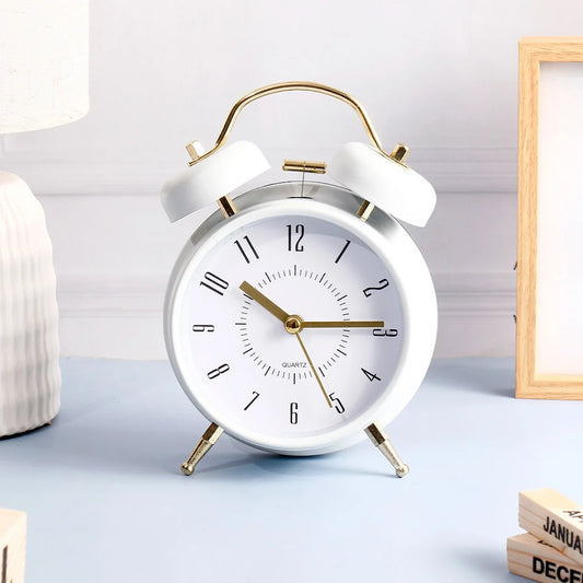White & Gold Twin Bell Alarm Clock