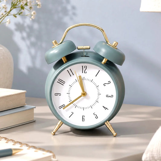 Teal & Gold Twin Bell Alarm Clock