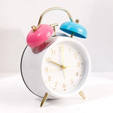White Twin Bell Alarm Clock with Pink & Blue Bells