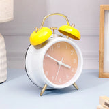 White Twin Bell Alarm Clock with Yellow Bells & Gradient Dial