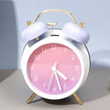 White Twin Bell Alarm Clock with Lilac Bells & Pink Gradient Dial