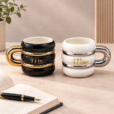 Set of 2 Mr & Mrs Stacked Ring Ceramic Mugs