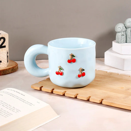 Cherry Charm Pastel Blue Ceramic Mug