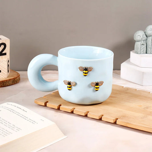 Bee Charm Pastel Blue Ceramic Mug