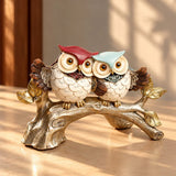 Owl Couple on Branch Polyresin Showpiece