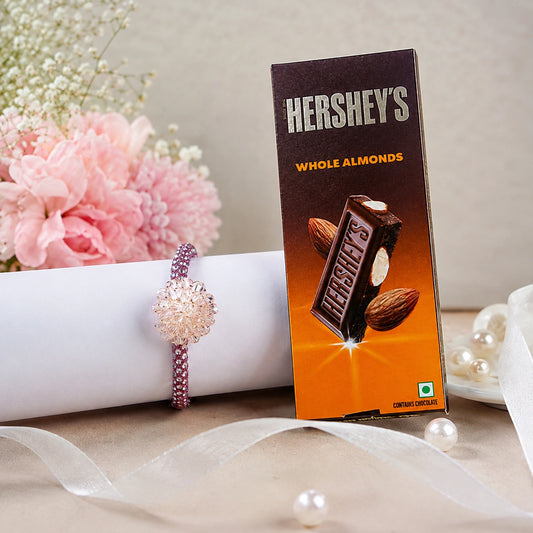Crystal Cluster Beaded Rakhi with Hershey's Whole Almonds Chocolate