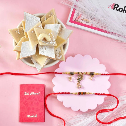 Blessed Designer Rakhi with Kaju Katli Sweet