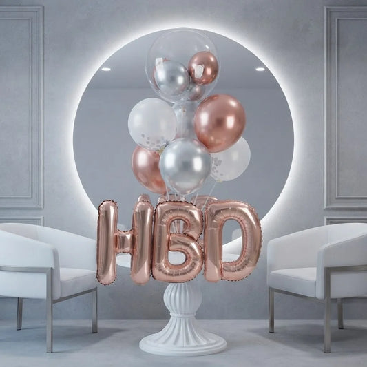 Rose Gold HBD Bobo Balloon Table Decor