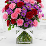 Purple Daisy & Mixed Carnation Glass Jar Arrangement - Birthday & Teacher's Day Gift