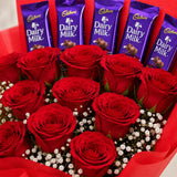8 Red Roses & Dairy Milk Chocolate Gift Set