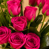 12 Dark Pink Roses Square Glass Vase Arrangement - Anniversary & Birthday Gift