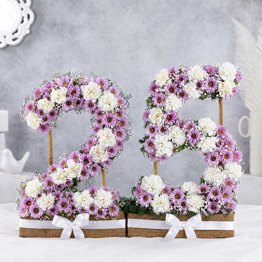 30 White Carnations & Purple Daisy Grand Bouquet - Milestone Anniversary Gift