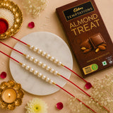 Set of 3 Ethnic Pearl Rakhi with Cadbury Temptations Chocolate | Rakhi Gift Combo