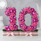 26 Pink Roses, Purple Daisy & Orchid Jute Bouquet - Luxury Anniversary Gift