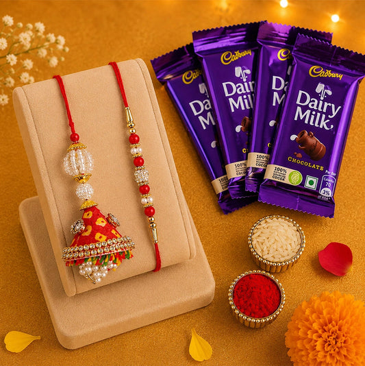 Lumba & Pearl Rakhi with Dairy Milk Chocolates | Bhaiya Bhabhi Rakhi Gift