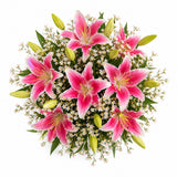 6 Pink Oriental Lilies Square Glass Vase - Fresh Anniversary & Mother's Day Gift